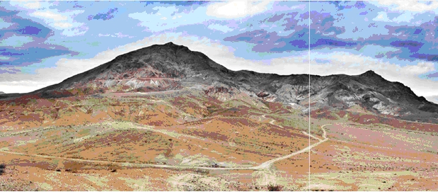 Figure 3. Panoramic view of the Lithocap outcropping adjacent to the north of Condor project.